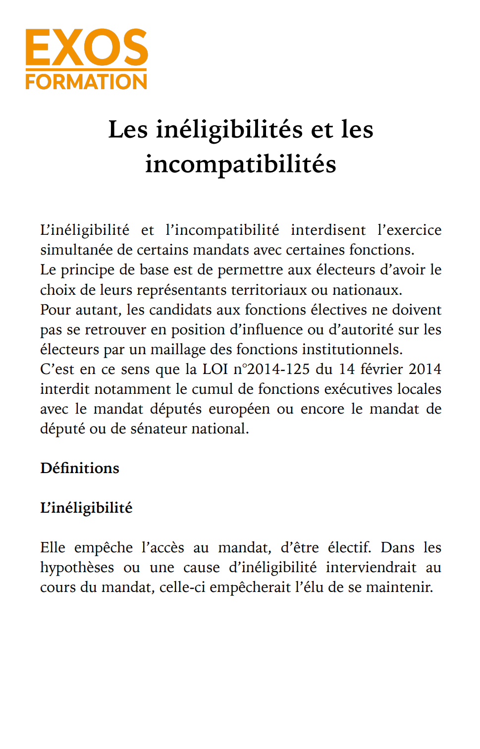 Les inéligibilités et les incompatibilités