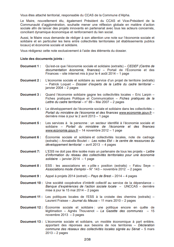 Note sur les liens entre les collectivités territoriales et l'économie sociale et solidaire